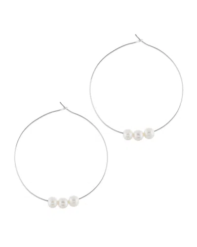 Splendid Pearls Silver 7-7.5mm Cultured Freshwater Pearl Large Hoops