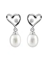 Splendid Pearls Silver 7-7.5mm Pearl & Cz Earrings