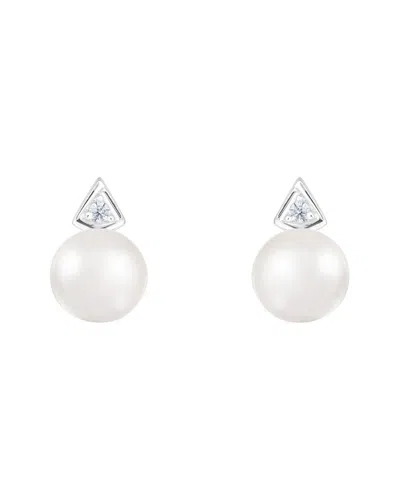 Splendid Pearls Silver 7-7.5mm Pearl Cz Earrings