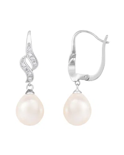 Splendid Pearls Silver 7-7.5mm Pearl Cz Earrings