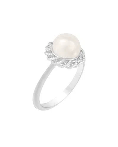 Splendid Pearls Silver 7-7.5mm Pearl Cz Ring