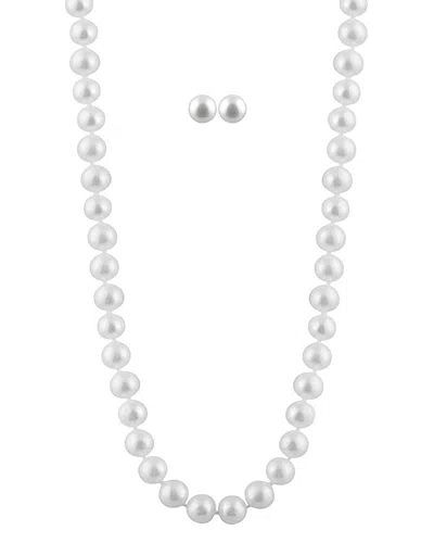 Splendid Pearls Silver 7-7.5mm Pearl Earrings & Necklace Set