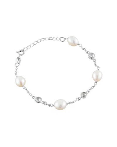 Splendid Pearls Silver 7-7.5mmmm Pearl Cz Bracelet In White