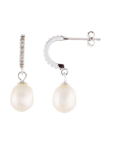 Splendid Pearls Silver 7-8mm Freshwater Pearl & Cz Earrings