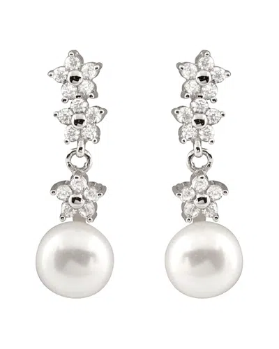 Splendid Pearls Rhodium Over Silver 7-8mm Pearl Earrings
