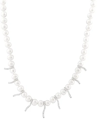 Splendid Pearls Silver 7-8mm Freshwater Pearl & Cz Necklace