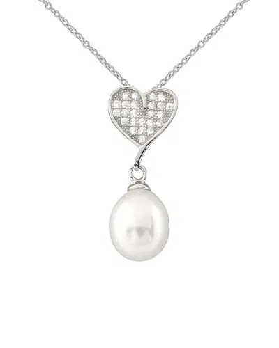 Splendid Pearls Silver 7-8mm Freshwater Pearl & Cz Pendant Necklace
