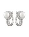 Splendid Pearls Silver 7-8mm Pearl Cz Earrings In Gray