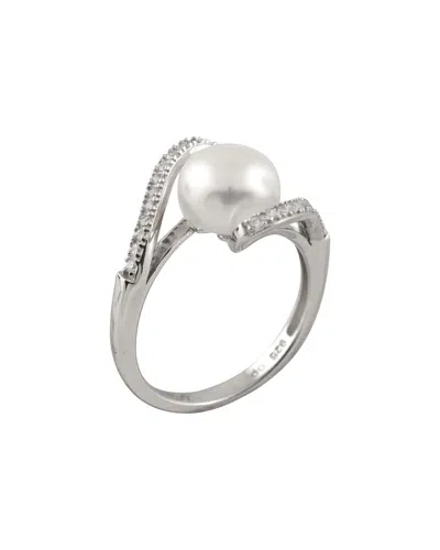 Splendid Pearls Silver 7-8mm Pearl Cz Ring