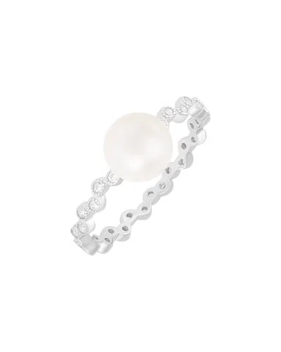 Splendid Pearls Silver 7-8mm Pearl Cz Ring