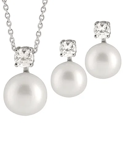 Splendid Pearls Silver 7.5-8mm Freshwater Pearl & Cz Drop Earrings & Necklace Set