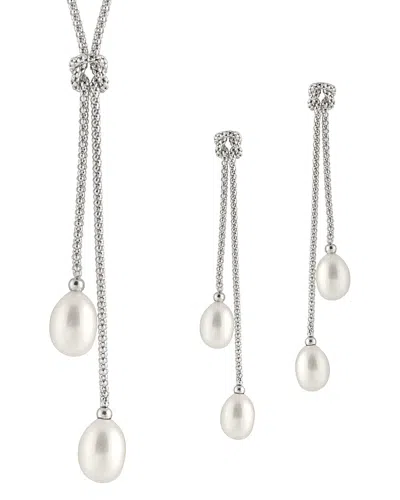 Splendid Pearls Silver 7.5-8mm Freshwater Pearl Drop Earrings & Necklace Set