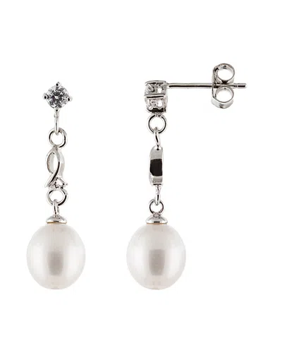 Splendid Pearls Rhodium Over Silver 7.5-8mm Pearl Earrings
