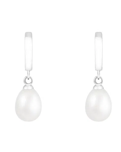 Splendid Pearls Silver 7.5-8mm Pearl Cz Earrings