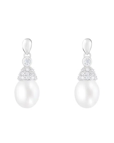 SPLENDID PEARLS SPLENDID PEARLS SILVER 7.5-8MM PEARL CZ EARRINGS