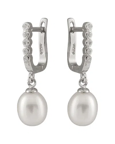 Splendid Pearls Silver 7.5-8mm Pearl Cz Earrings