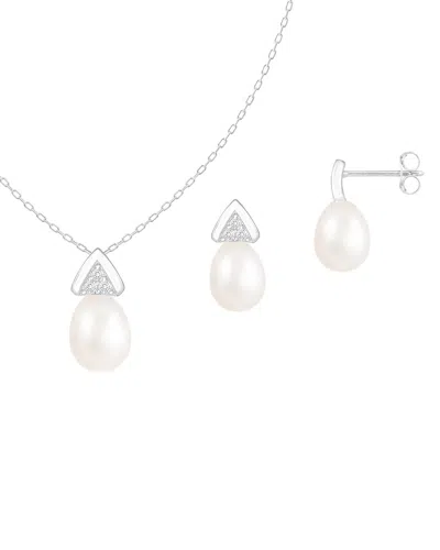 Splendid Pearls Silver 7.5-8mm Pearl Cz Set In White