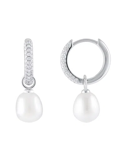 Splendid Pearls Silver 7.5-8mmmm Pearl Cz Earrings In Metallic