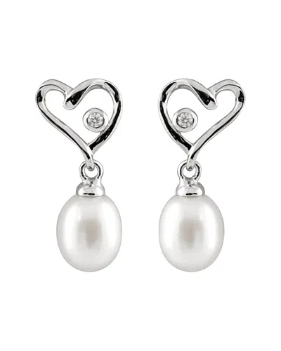 Splendid Pearls Silver 7-7.5mm Pearl & Cz Earrings