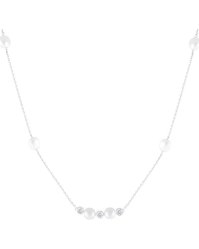 Splendid Pearls Silver 7-8mm Pearl Cz Necklace In Metallic