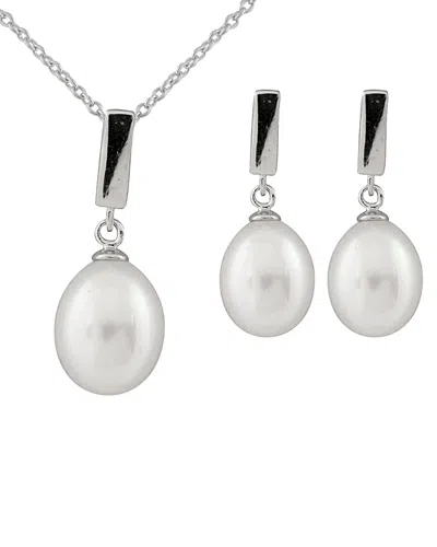 Splendid Pearls Silver 7-9mm Freshwater Pearl Necklace & Earrings Set