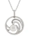 Splendid Pearls Silver 7mm Pearl Cz Pendant In Silver
