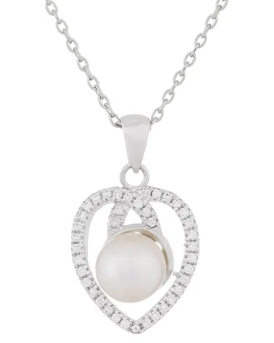 Splendid Pearls Silver 7mm Pearl Cz Pendant In Metallic
