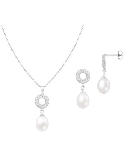 Splendid Pearls Silver 7mm Pearl Cz Set In Metallic