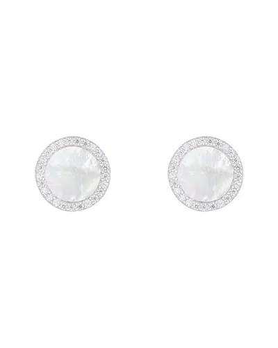 Splendid Pearls Silver 7x7mm Pearl Cz Earrings