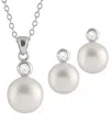 Splendid Pearls Silver 8-8.5mm Freshwater Pearl & Cz Earrings & Necklace Set