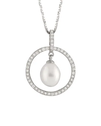Splendid Pearls Silver 8-8.5mm Freshwater Pearl & Cz Necklace