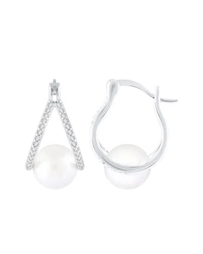 Splendid Pearls Silver 8-8.5mmmm Pearl Cz Earrings In White