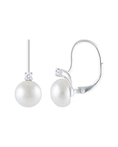 Splendid Pearls Silver 8-8.5mmmm Pearl Cz Earrings In White