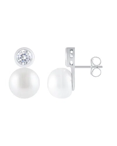 Splendid Pearls Silver 8-8.5mmmm Pearl Cz Earrings In White