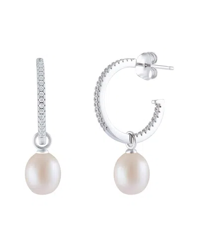 Splendid Pearls Silver 8-8.5mmmm Pearl Cz Earrings In Metallic