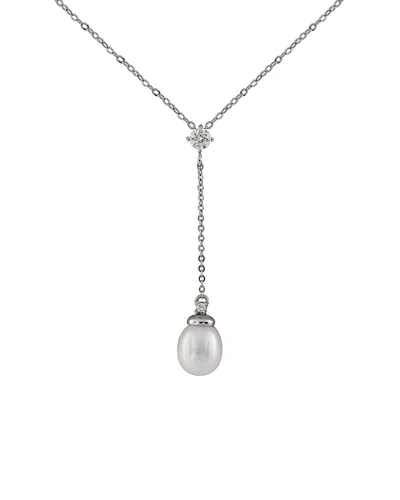 Splendid Pearls Silver 8-9mm Freshwater Pearl & Cz Pendant Necklace In Metallic