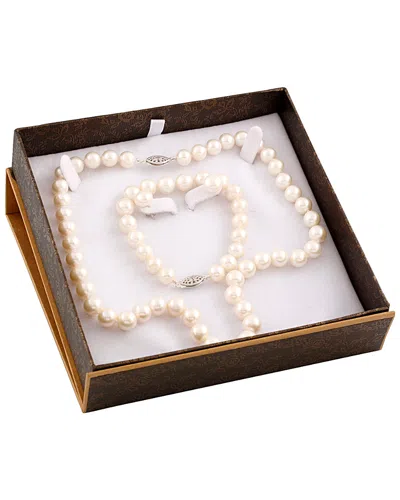 Splendid Pearls Silver 8-9mm Freshwater Pearl Set In Burgundy