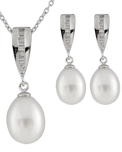 Splendid Pearls Silver 8-9mm Freshwater Pearl Earrings & Necklace Set