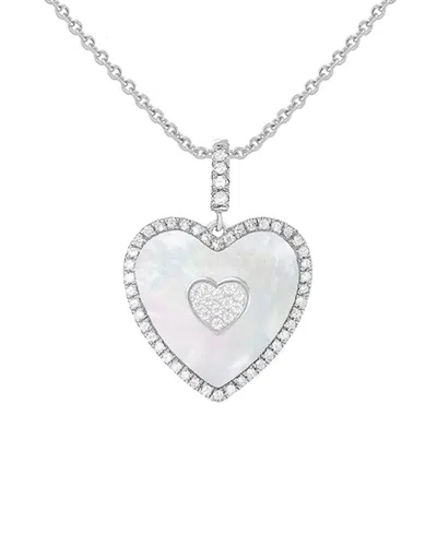 Splendid Pearls Silver 8-9mm Pearl Cz Pendant Necklace In Metallic