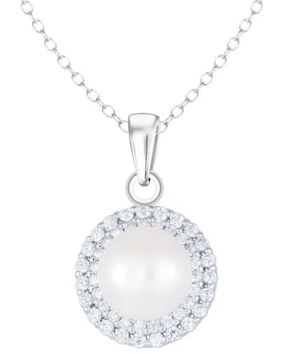 Splendid Pearls Silver 8.5-9mm Pearl Cz Pendant In Metallic