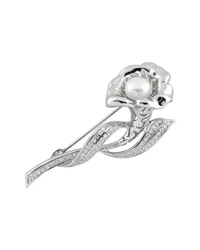 Splendid Pearls Silver 8-9mm Freshwater Pearl Brooch