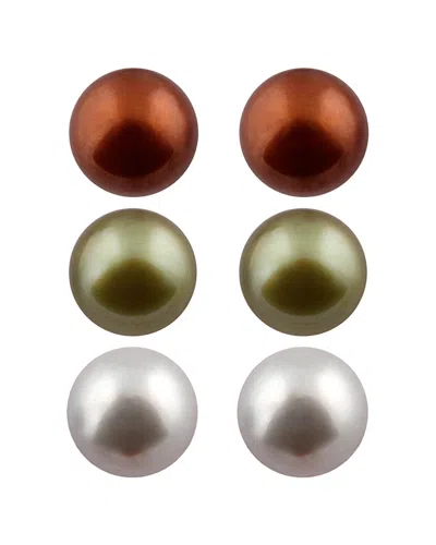Splendid Pearls Silver 8-9mm Freshwater Pearl Set Of 3 Studs In Multi