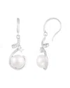 Splendid Pearls Silver 8mm Pearl Cz Earrings In White