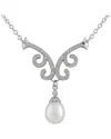 Splendid Pearls Silver 8mm Pearl Cz Pendant In Metallic