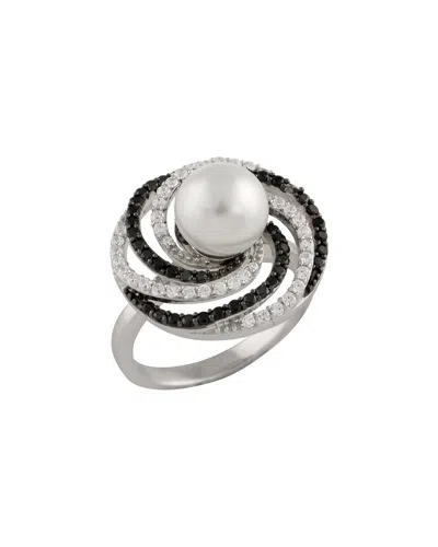 Splendid Pearls Silver 8mm Pearl Cz Ring In Metallic