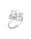 Splendid Pearls Silver 8mm Pearl Cz Ring In Multi