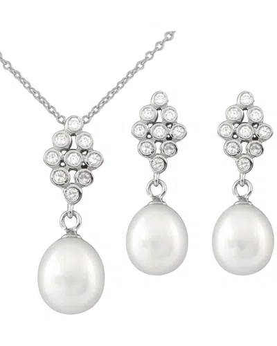 Splendid Pearls Silver 8mm Pearl Cz Set In Metallic