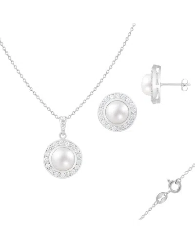 Splendid Pearls Silver 8mm Pearl Cz Set In Metallic