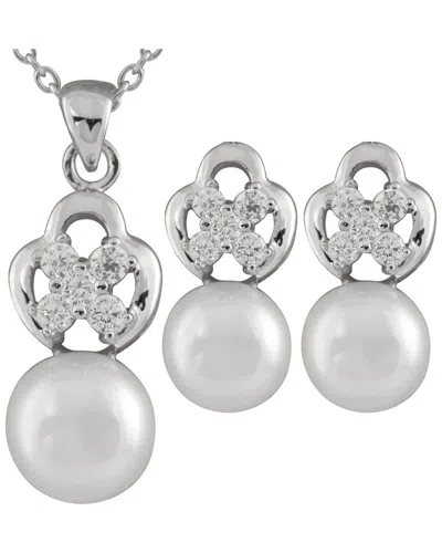 Splendid Pearls Silver 8mm Pearl Cz Set In Metallic