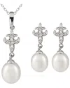 Splendid Pearls Silver 8mm Pearl Cz Set In Metallic